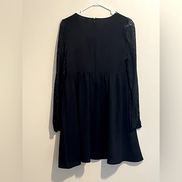 Black Long Sleeve Mini Dress Lace Sleeves - Picture 2 of 4